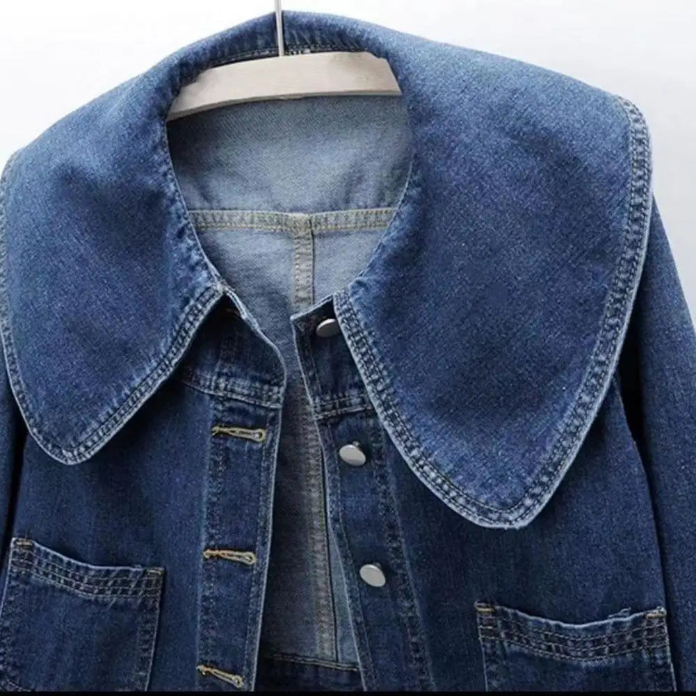 Maliya Women’s Denim Jacket – Cropped Fit with Oversized Collar