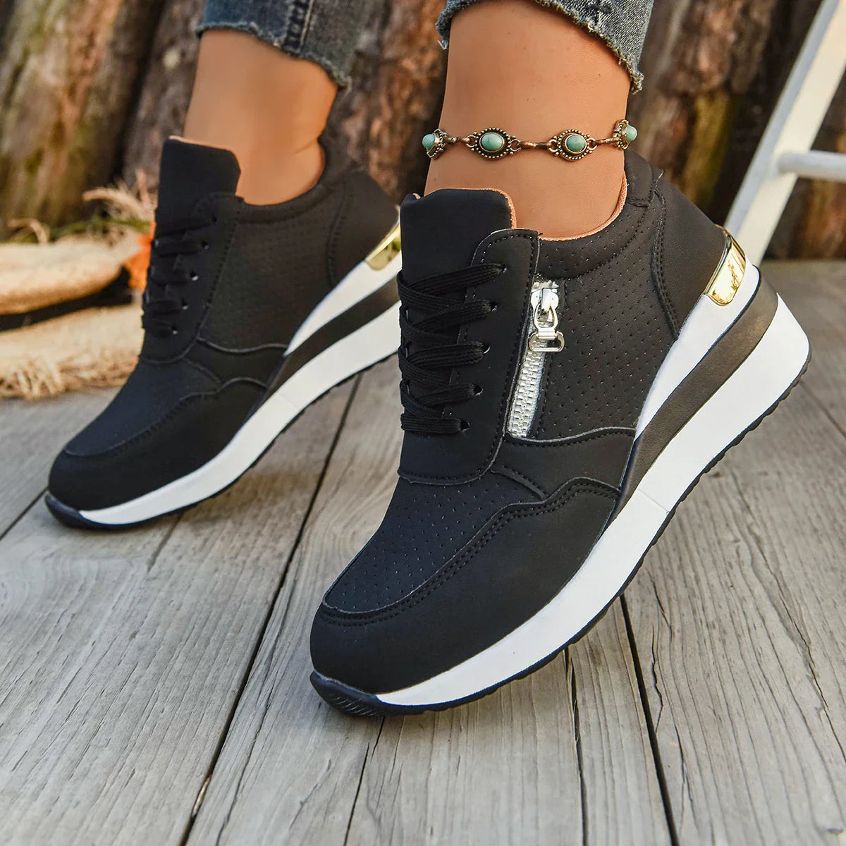 Selena Women’s Sneakers – Breathable Front Zip Shoes