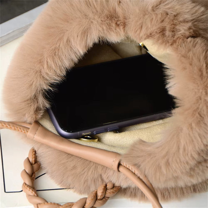 Evelyn Women’s Fur Shoulder Bag – Plush Braided Handle