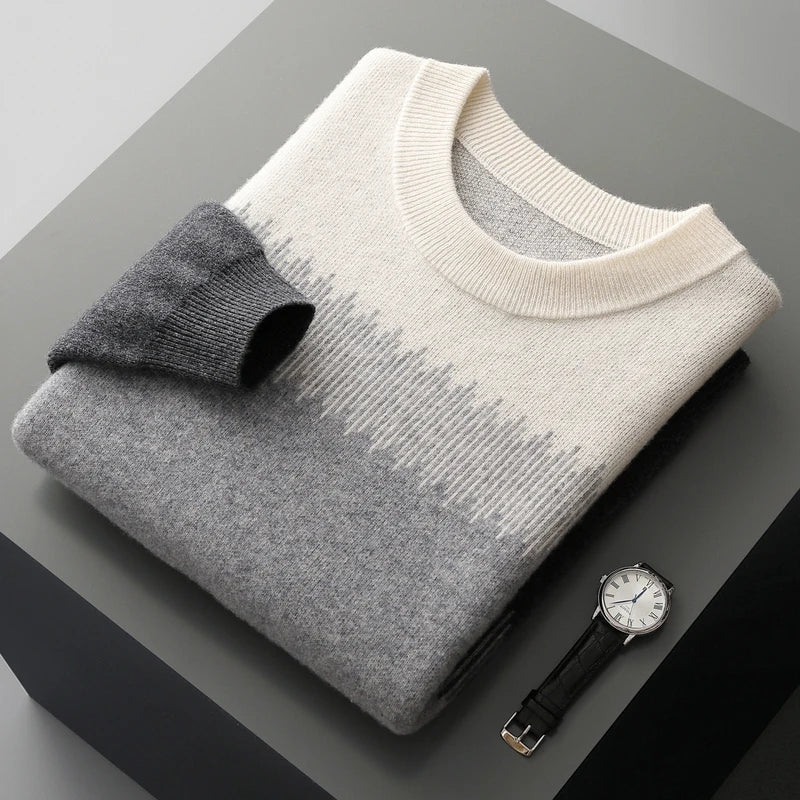 Nolan Men’s Wool Sweater – Lightweight Ultra-Fine Knit with Tonal Gradient