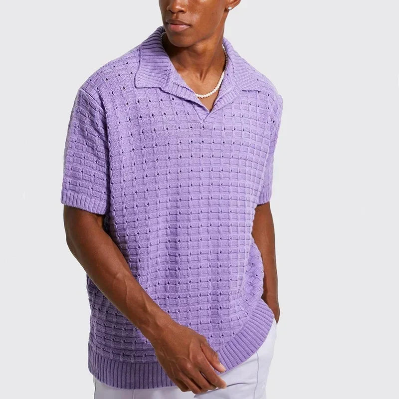 Mason Wave Knit Polo – Lightweight Cotton‑Blend Polo with Refined Open Collar