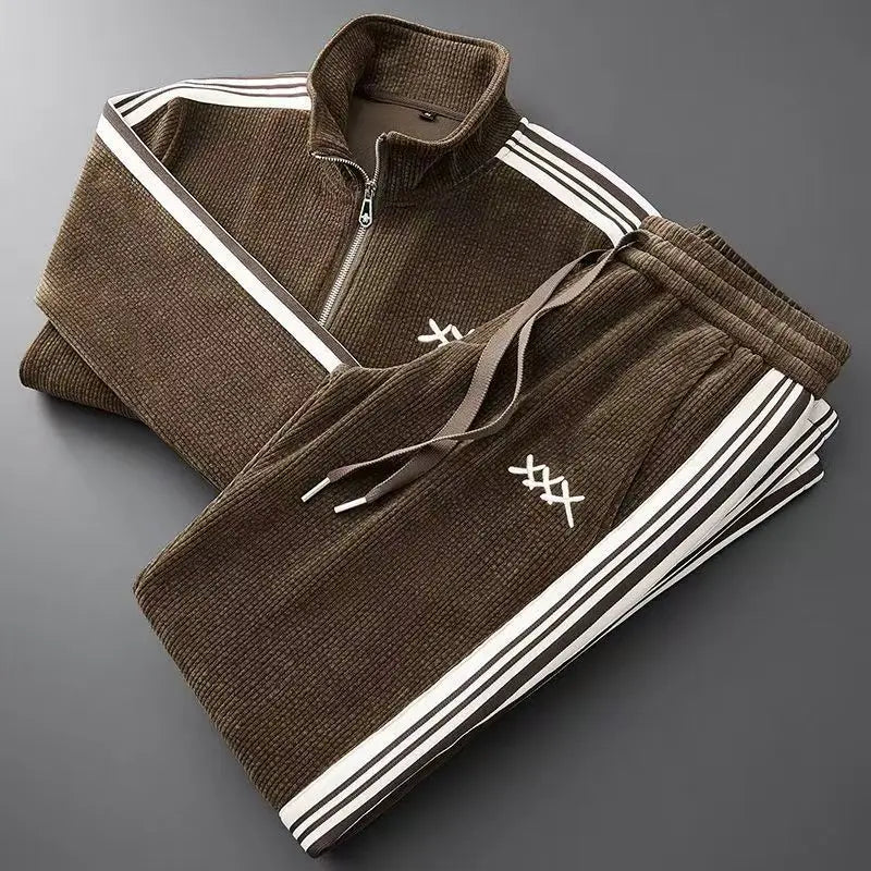 Luca Corduroy Tracksuit Set – Ribbed Zip Jacket & Drawstring Pants for Modern Street Comfort