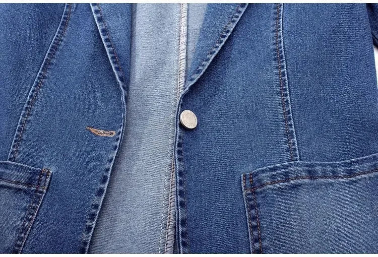 Siena Women’s Denim Blazer – Tailored Cotton Jacket with One-Button Closure