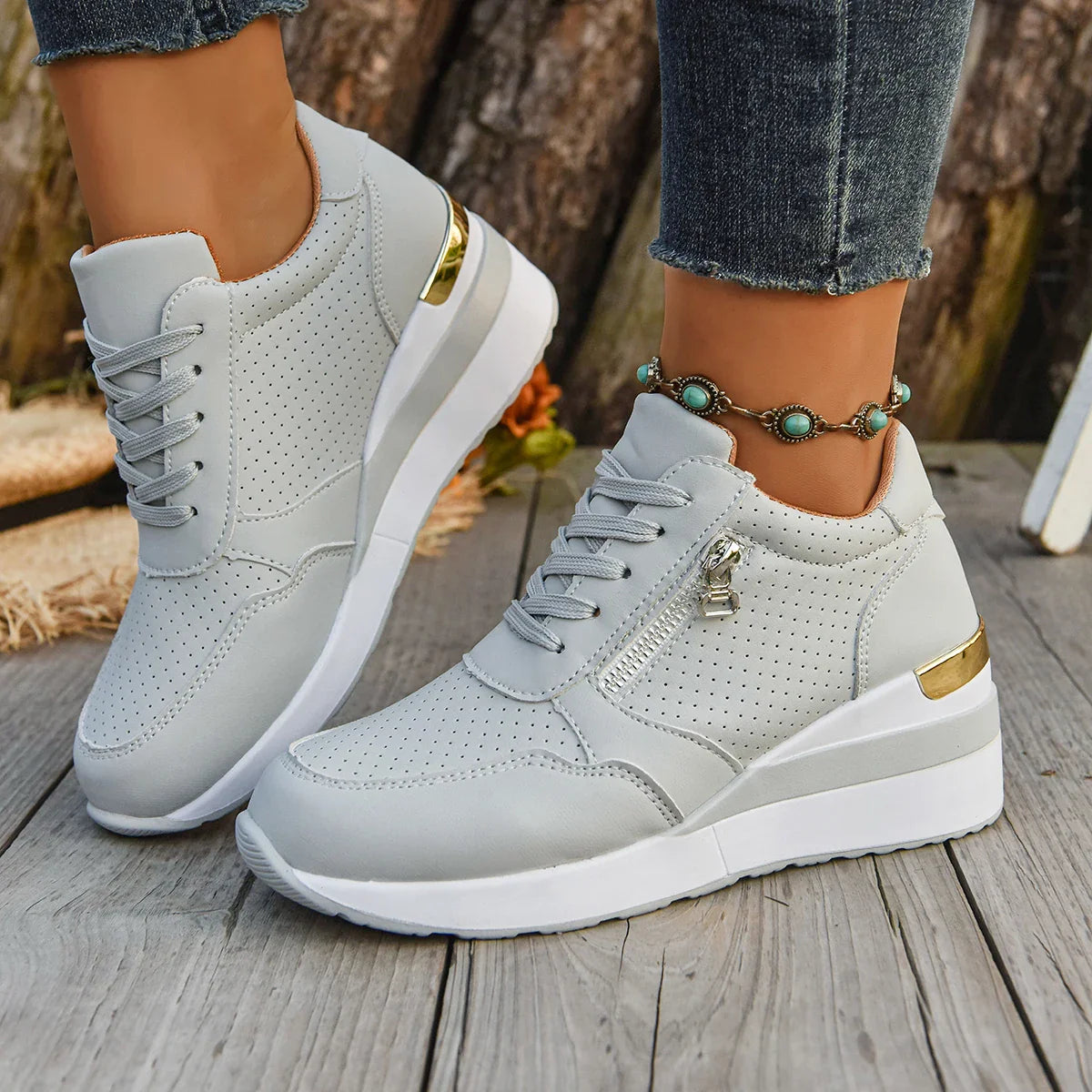 Selena Women’s Sneakers – Breathable Front Zip Shoes