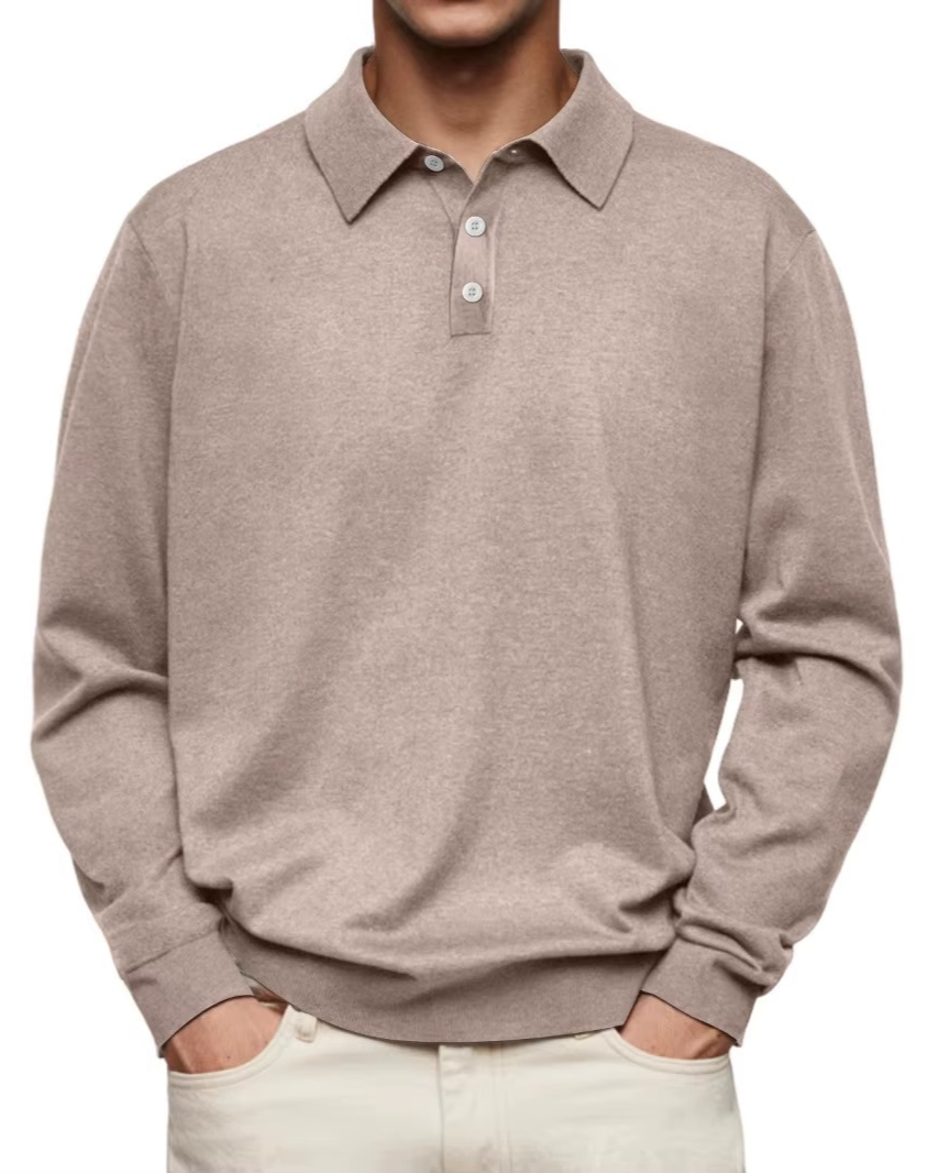 Daren Men’s Polo Shirt – Long Sleeve with Button Closure