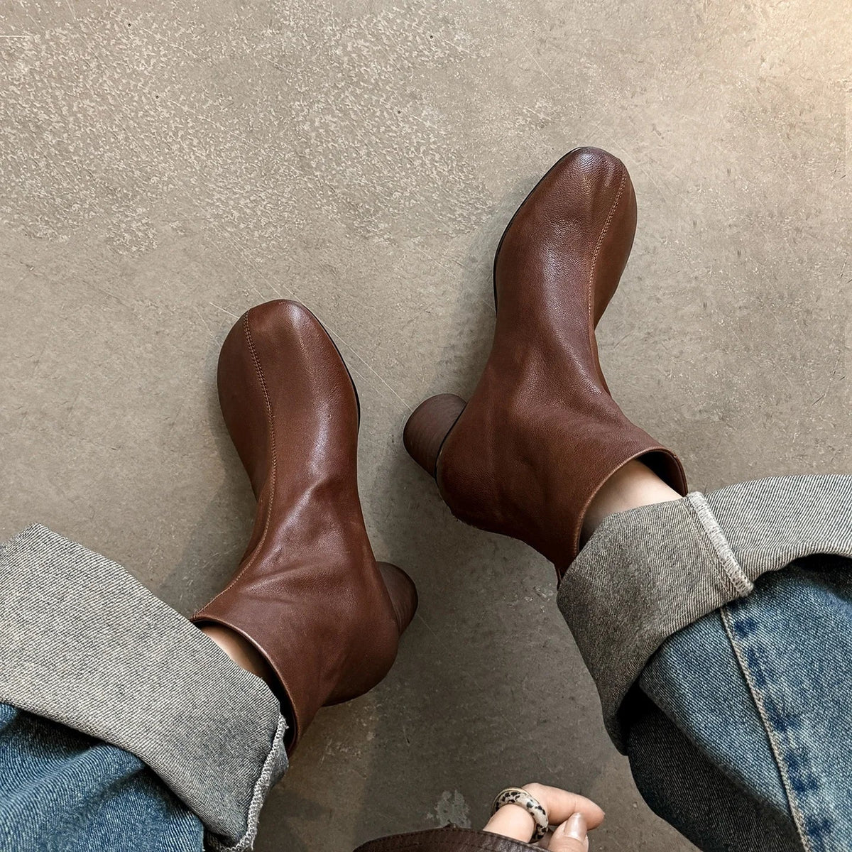 Ronora Women’s Leather Ankle Boots – Cushioned Block Heel Booties