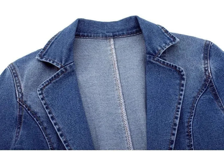 Siena Women’s Denim Blazer – Tailored Cotton Jacket with One-Button Closure
