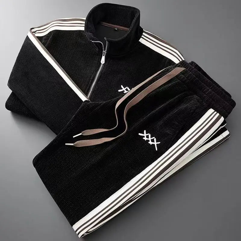 Luca Corduroy Tracksuit Set – Ribbed Zip Jacket & Drawstring Pants for Modern Street Comfort