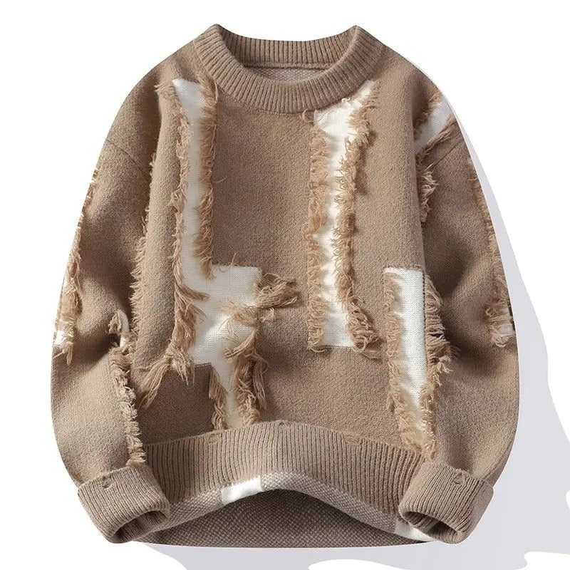 Aiden Distressed Men’s Sweater with Edgy Frayed Detailing