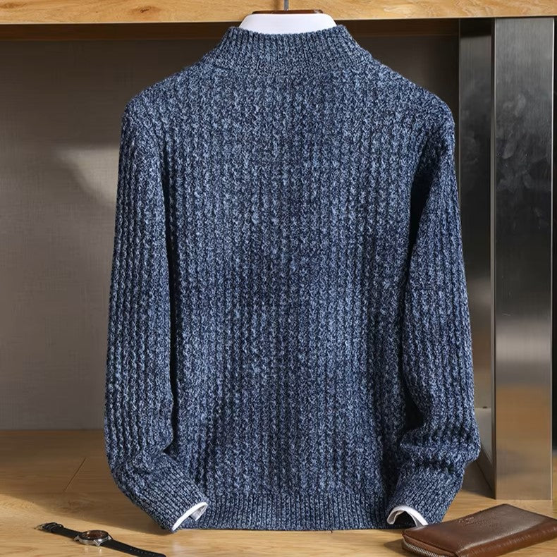 Esteban Men’s Zip Sweater – Merino Wool with Waffle-Knit Texture