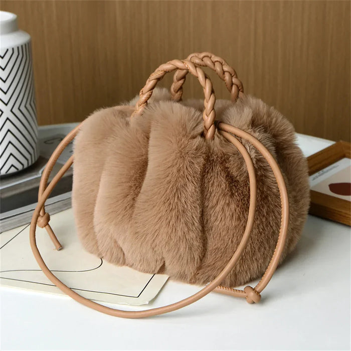 Evelyn Women’s Fur Shoulder Bag – Plush Braided Handle