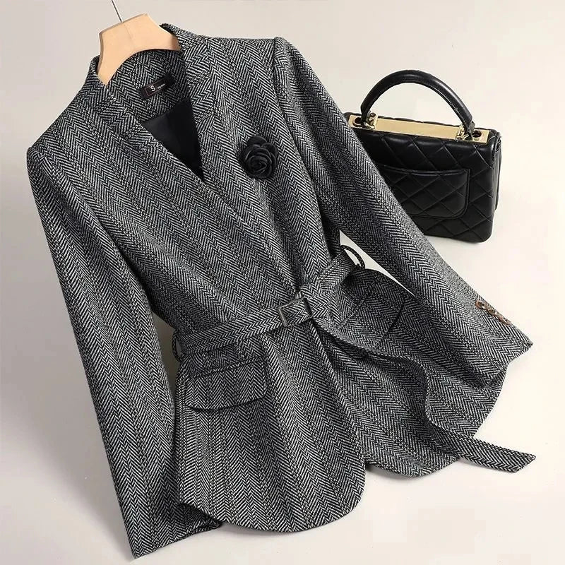 Aiko Women’s Wool Jacket – Kimono-Inspired Outerwear with Obi Belt