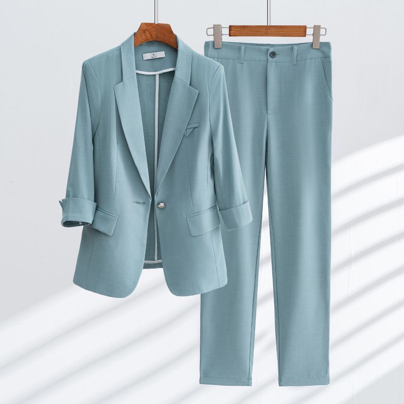 Siena Women’s Blazer Set – Polished Cotton Two-Piece with Tailored Blazer & Contour Pants