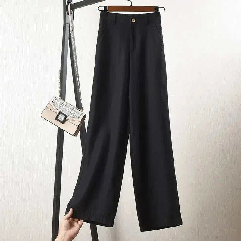 Sabrina Women’s Linen Pants – Straight Cut Cropped Trousers in Lightweight Cotton Blend