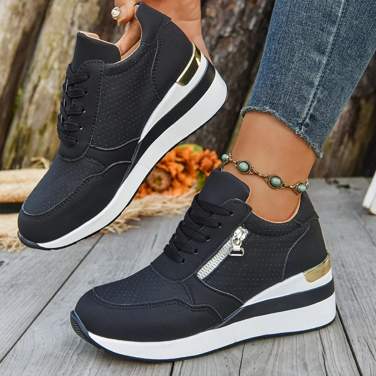 Selena Women’s Sneakers – Breathable Front Zip Shoes