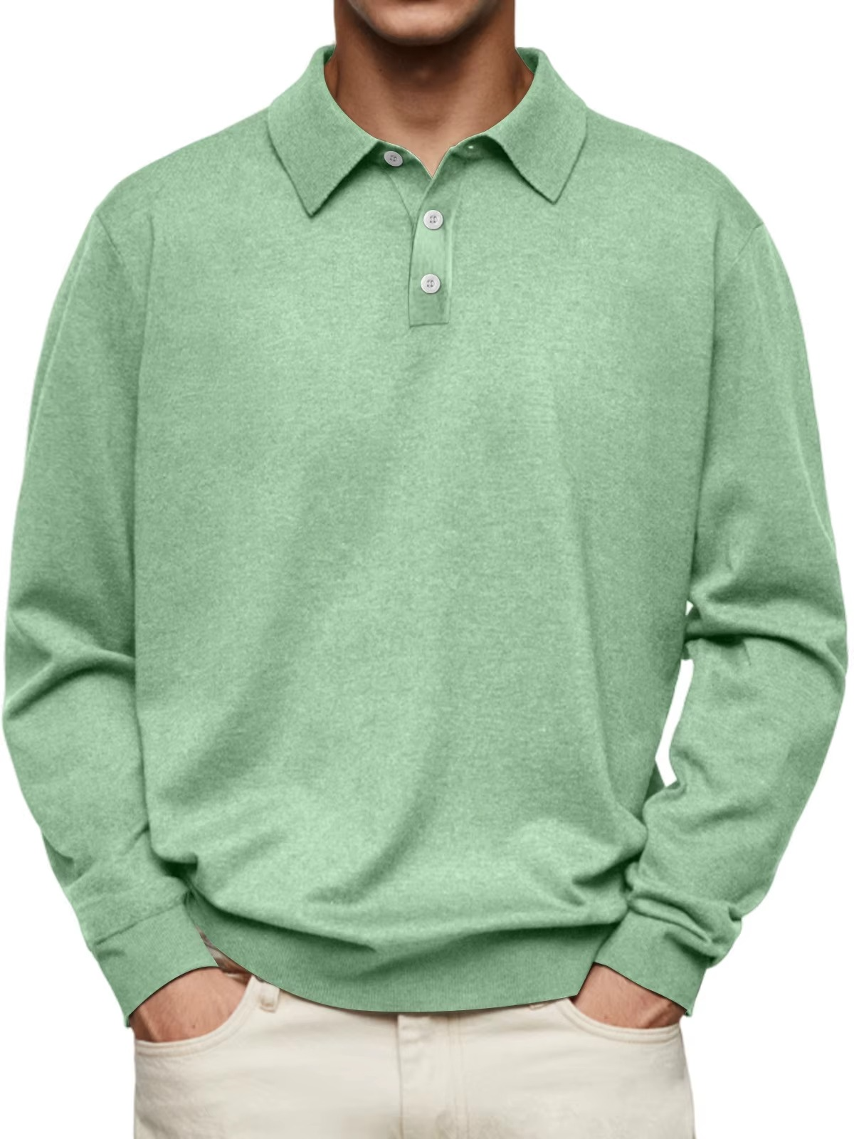 Daren Men’s Polo Shirt – Long Sleeve with Button Closure