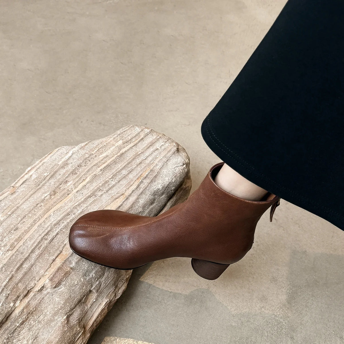Ronora Women’s Leather Ankle Boots – Cushioned Block Heel Booties