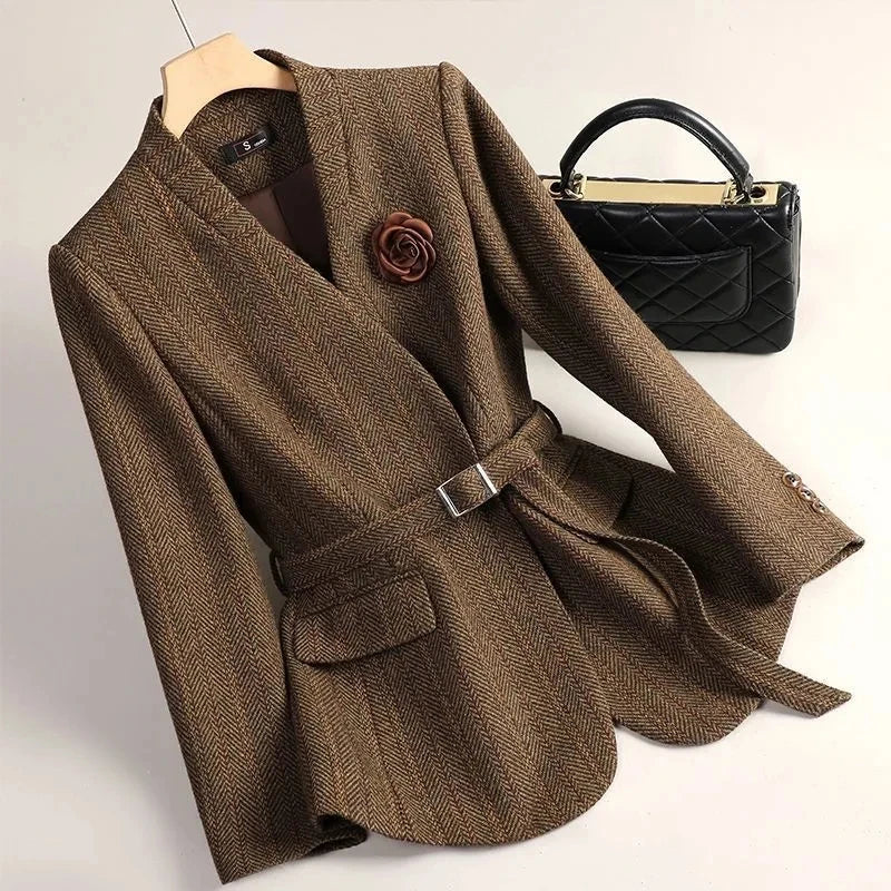 Aiko Women’s Wool Jacket – Kimono-Inspired Outerwear with Obi Belt
