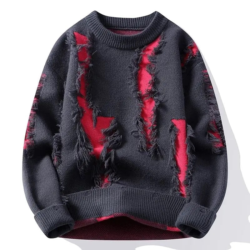 Aiden Distressed Men’s Sweater with Edgy Frayed Detailing