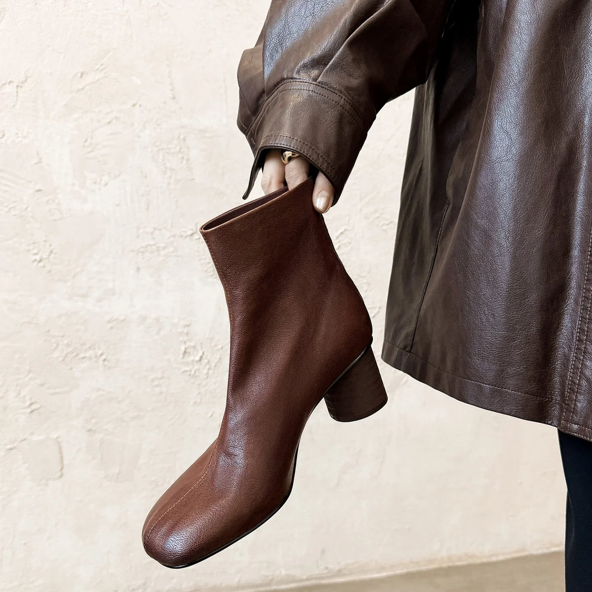Ronora Women’s Leather Ankle Boots – Cushioned Block Heel Booties