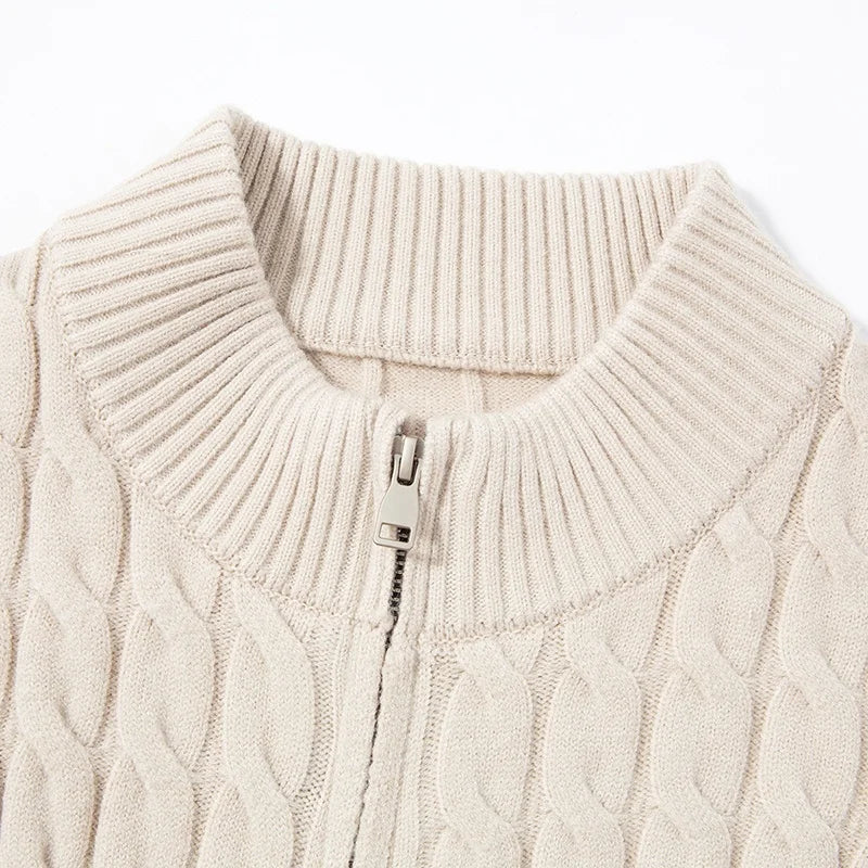 Wyler Men’s Zip-Up Cardigan – Premium Wool Cable Knit Cardigan