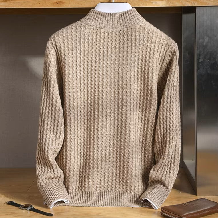 Esteban Men’s Zip Sweater – Merino Wool with Waffle-Knit Texture