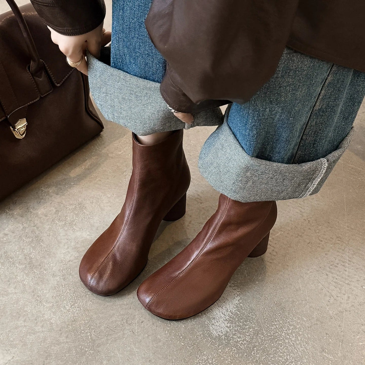 Ronora Women’s Leather Ankle Boots – Cushioned Block Heel Booties