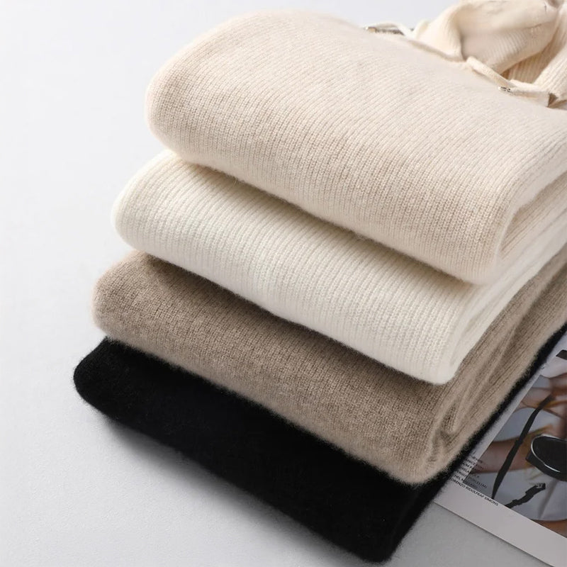 Alona Women’s Knit Ribbed Hoodie – Soft Wool Blend with Relaxed Fit Sweater