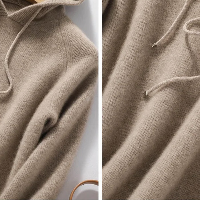 Alona Women’s Knit Ribbed Hoodie – Soft Wool Blend with Relaxed Fit Sweater