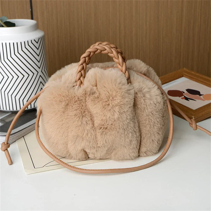 Evelyn Women’s Fur Shoulder Bag – Plush Braided Handle