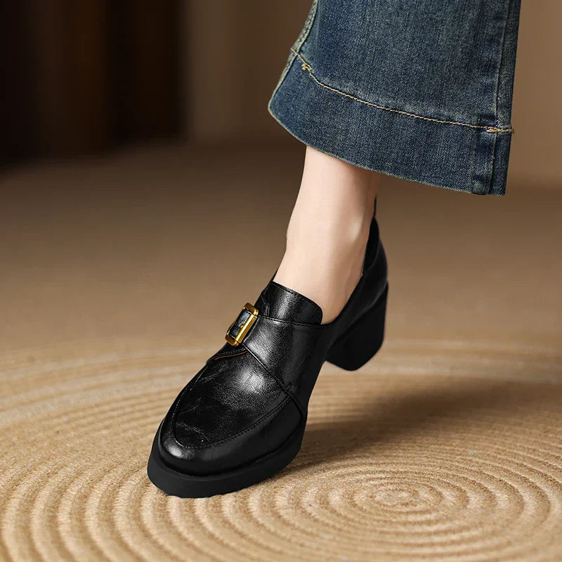 Veronica Women’s Loafers – Italian Leather Buckle Dress Shoes