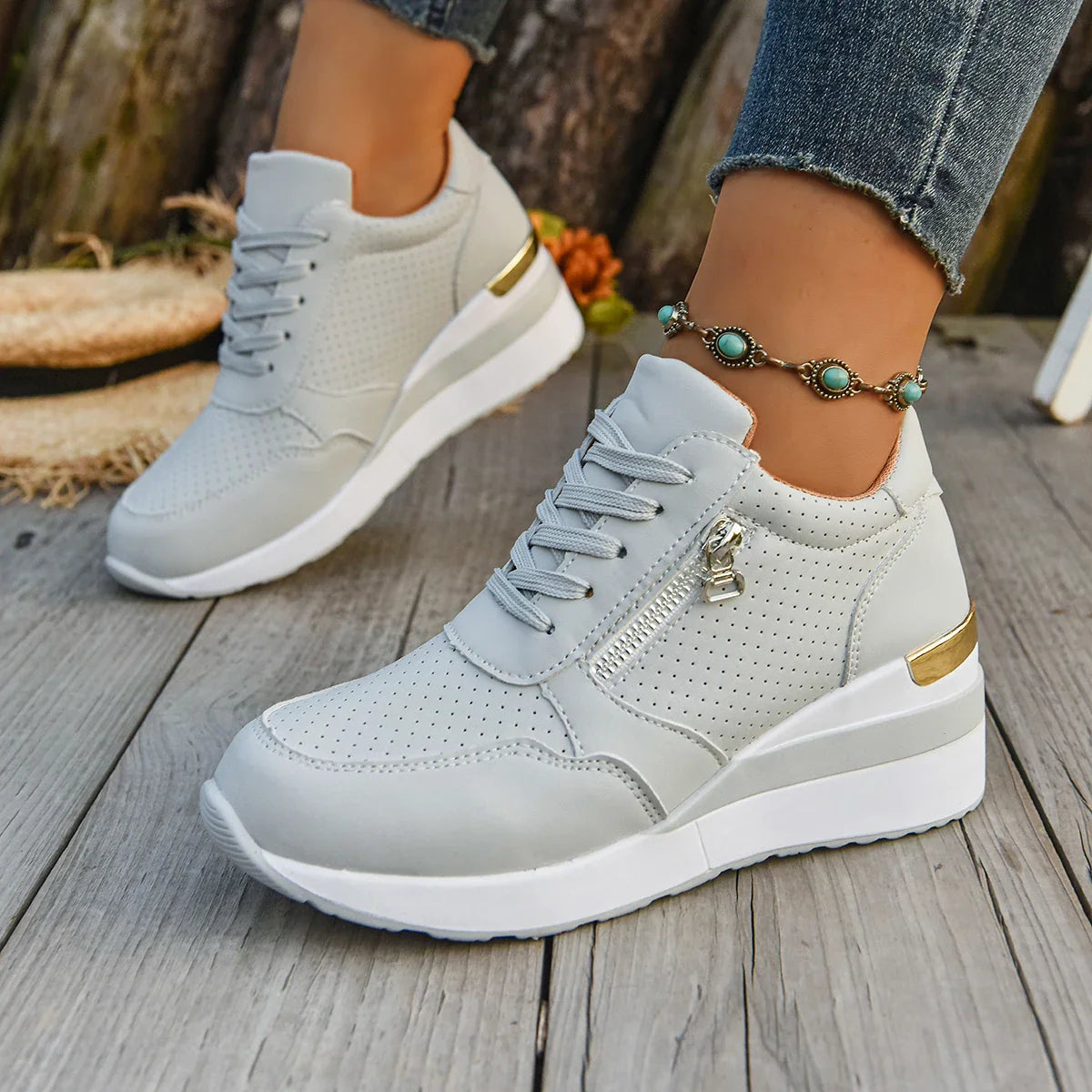 Selena Women’s Sneakers – Breathable Front Zip Shoes