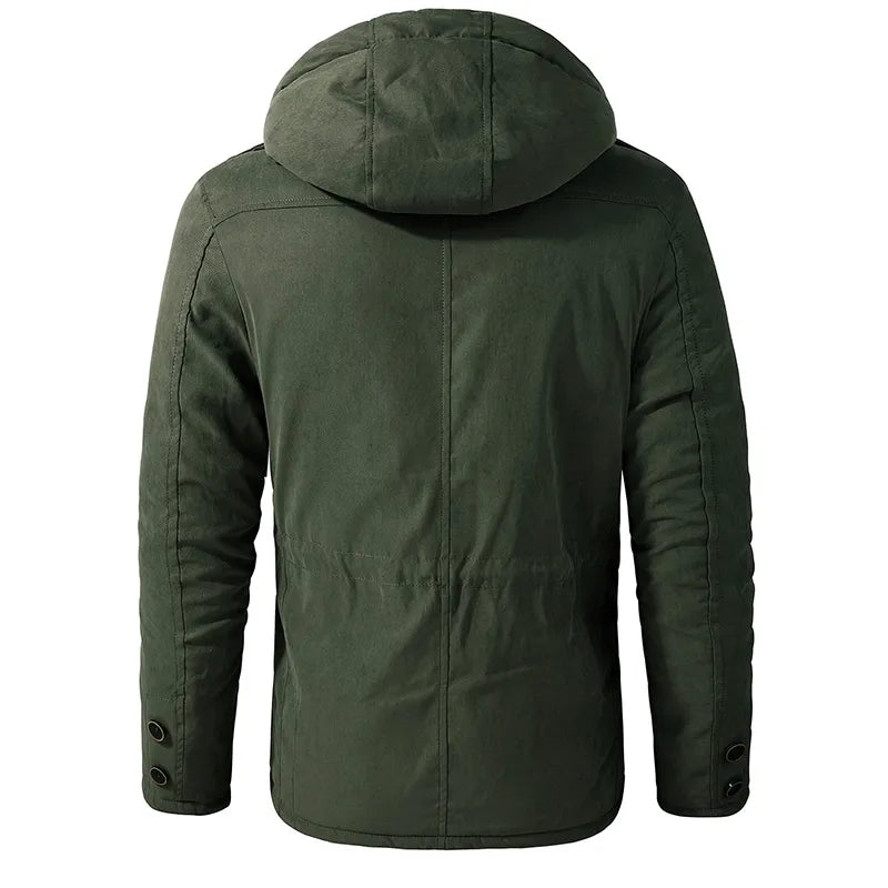Green sherpa-lined hooded parka shown from the back