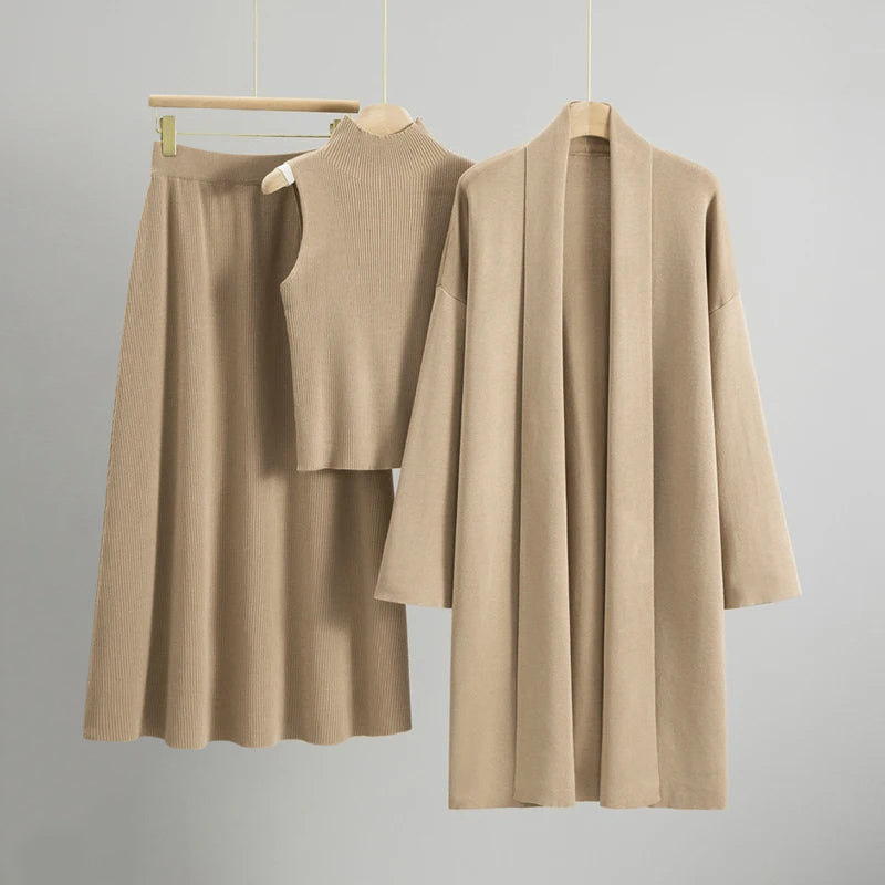 Riviera Valentina Set – Women’s Knit Top, A-Line Skirt & Long Cardigan