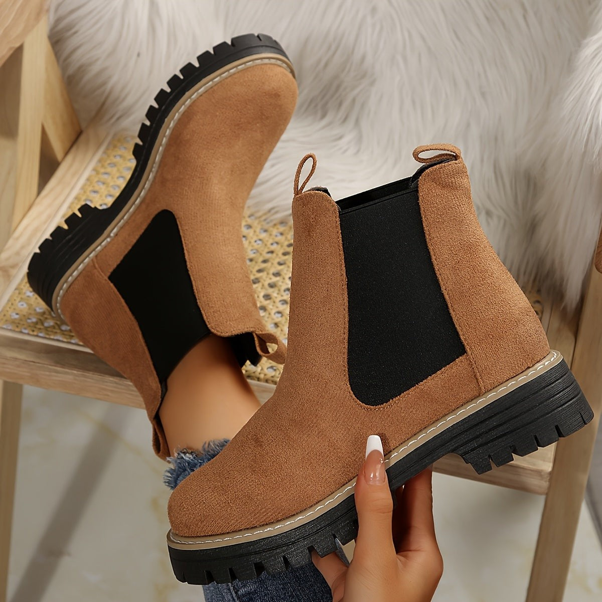 Suede Chelsea Ankle Boots for Women – Lug Sole & Cushioned Insole | Sancie
