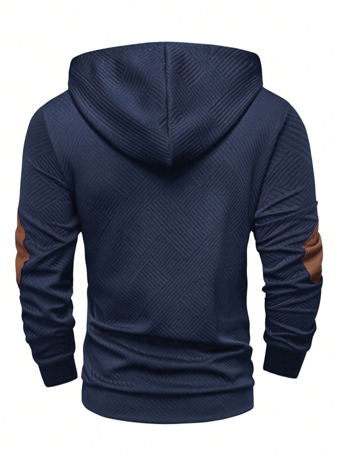 Navy Blue textured Henley hoodie for men shown from the back with a hood and relaxed fit