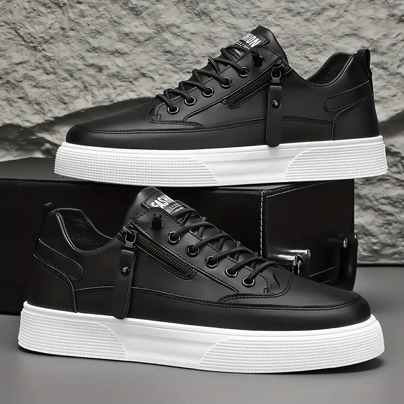 Urban Edge Leather Sneakers – Cushioned Comfort with Side-Zip Detail 1