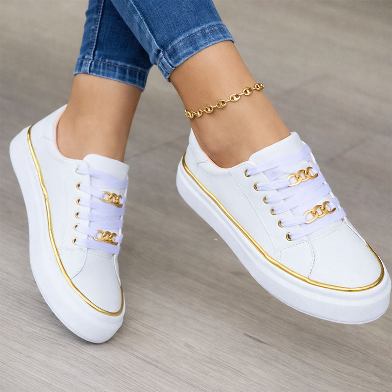 Aria Belmont Chain Platform Sneakers - Leather Statement Casual Shoes