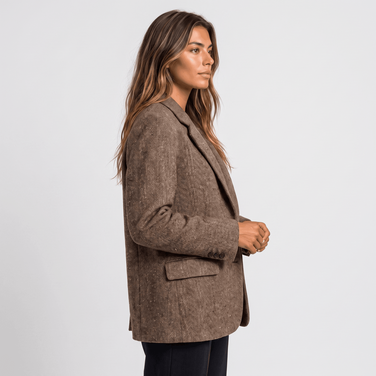 Valeria Herringbone Tweed Blazer – Relaxed Fit Classic Lapel Outerwear