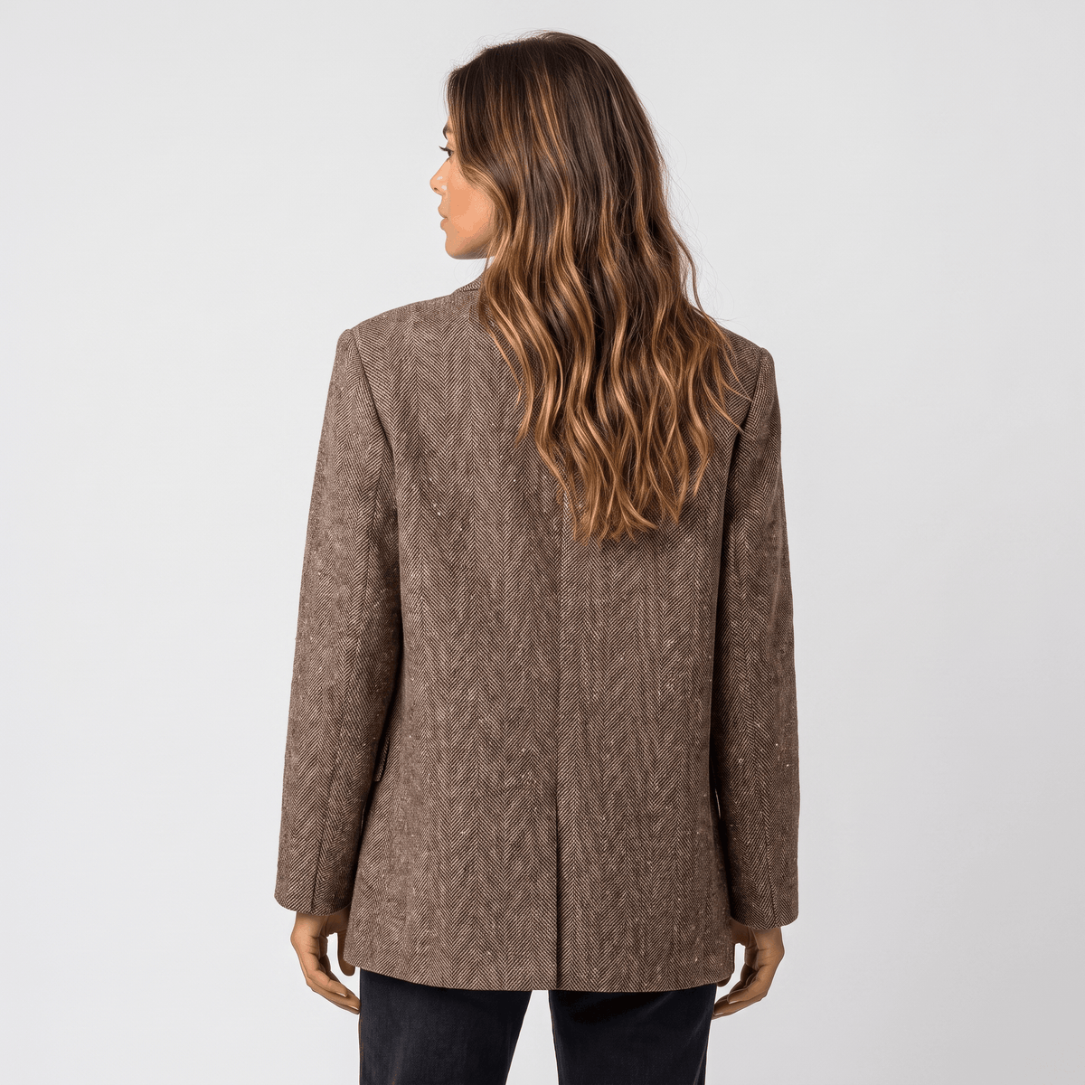 Valeria Herringbone Tweed Blazer – Relaxed Fit Classic Lapel Outerwear