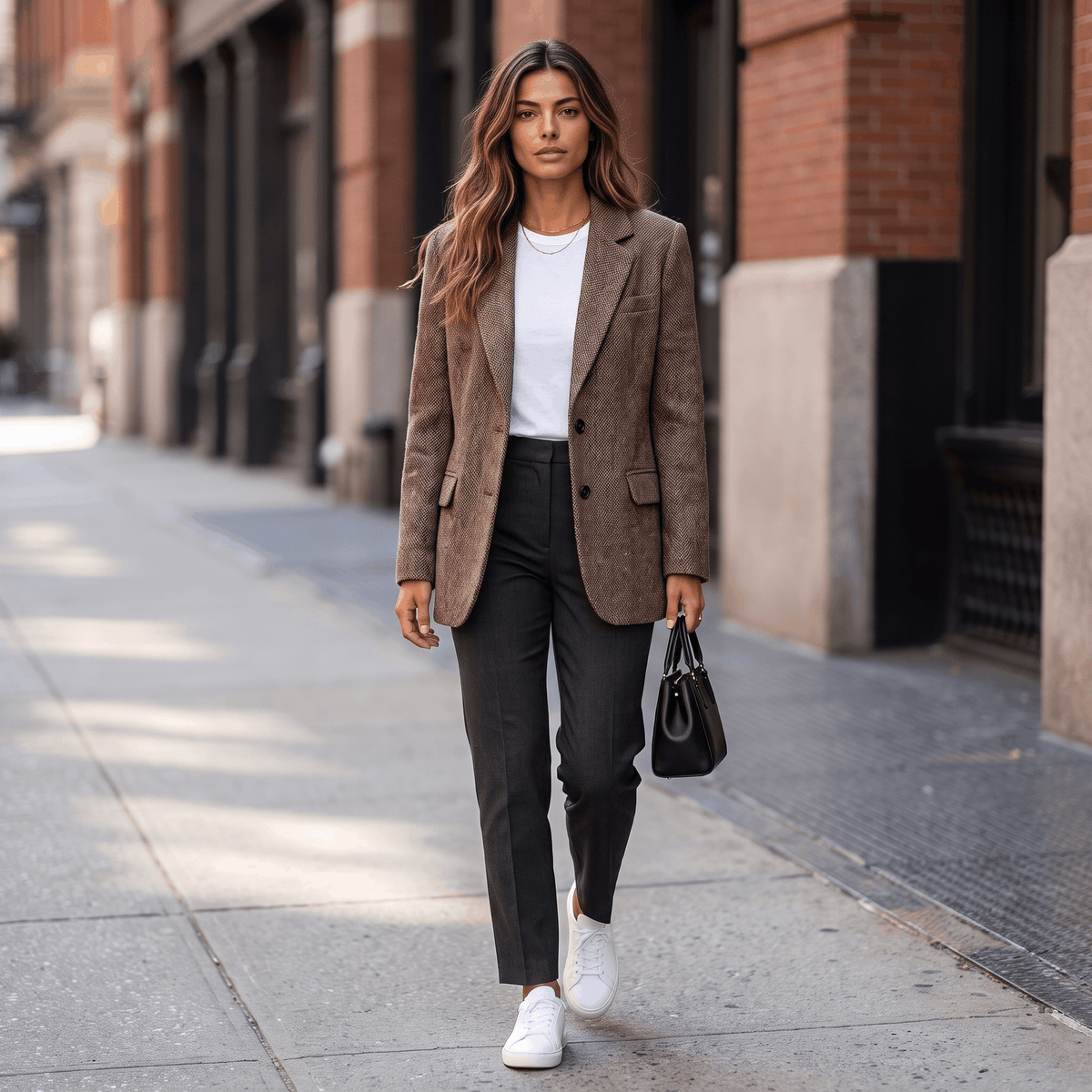 Valeria Herringbone Tweed Blazer – Relaxed Fit Classic Lapel Outerwear