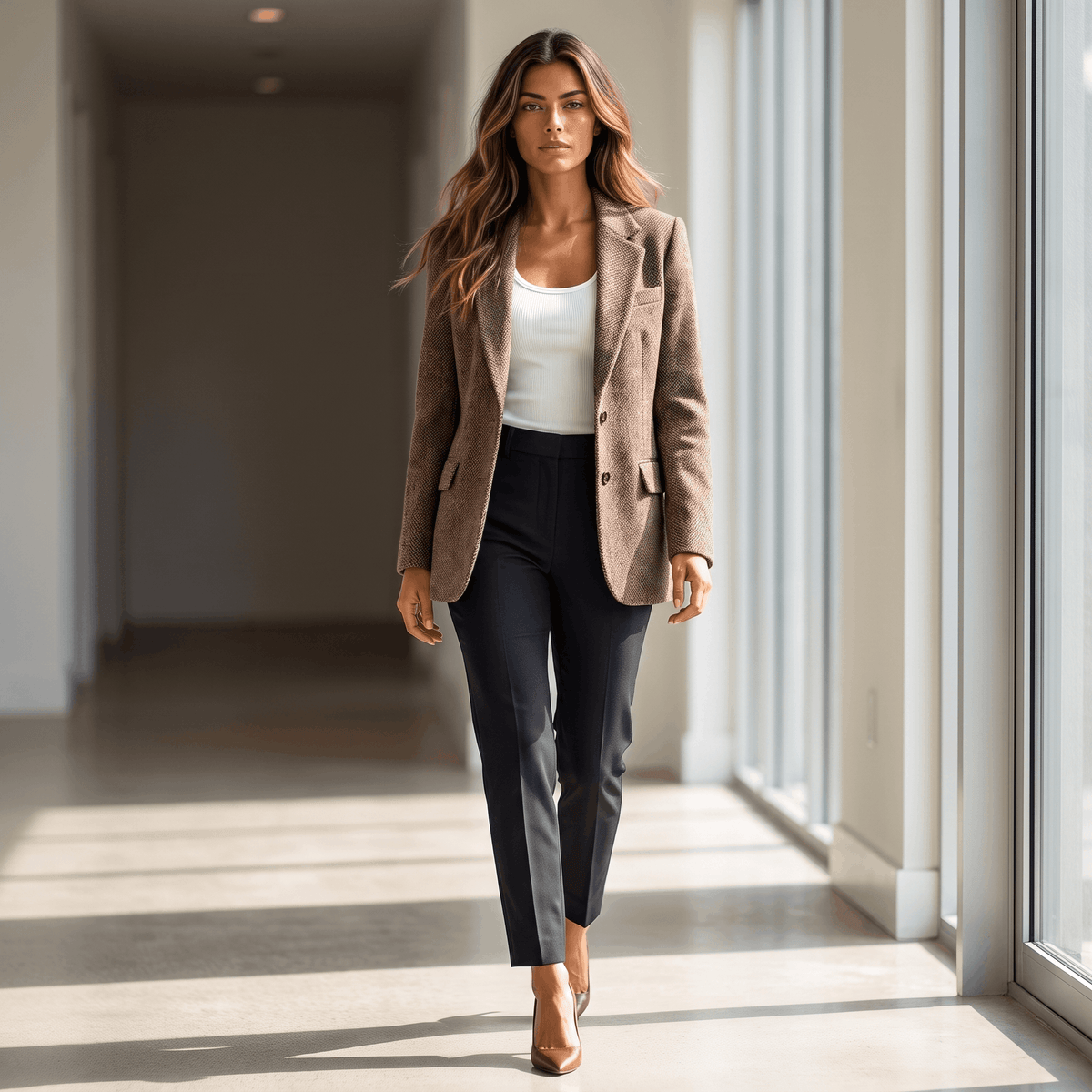 Valeria Herringbone Tweed Blazer – Relaxed Fit Classic Lapel Outerwear