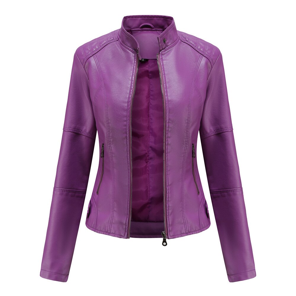 Yssa Women’s Leather Jacket – PU Leather with Mandarin Collar