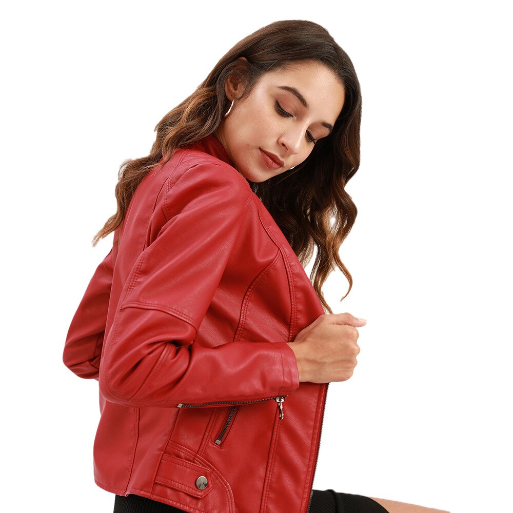 Yssa Women’s Leather Jacket – PU Leather with Mandarin Collar