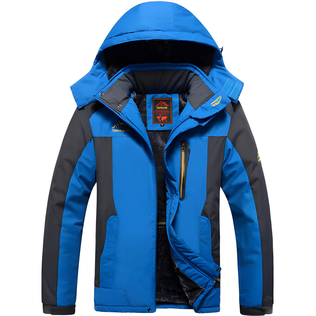Blue water-repellent hooded winter parka with fleece lining