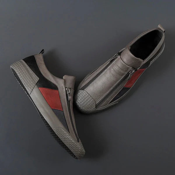 Jenson Men’s Leather Sneakers – Colorblock Dual-Zip Comfort Design