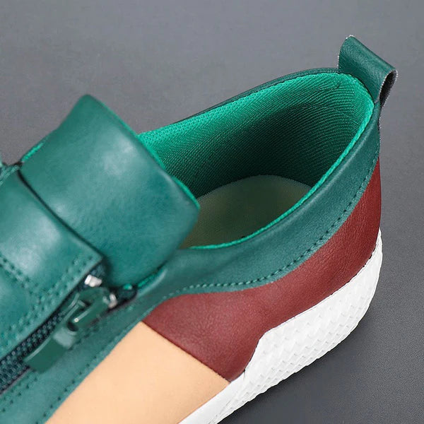 Jenson Men’s Leather Sneakers – Colorblock Dual-Zip Comfort Design