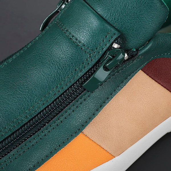 Jenson Men’s Leather Sneakers – Colorblock Dual-Zip Comfort Design