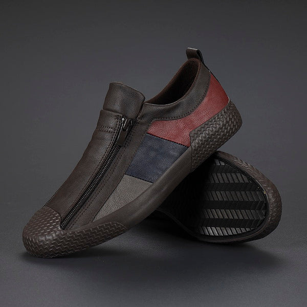 Jenson Men’s Leather Sneakers – Colorblock Dual-Zip Comfort Design