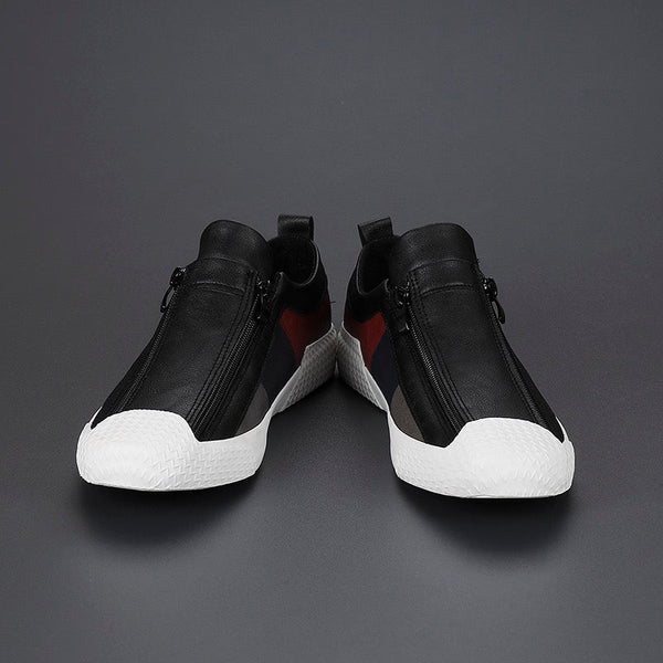 Jenson Men’s Leather Sneakers – Colorblock Dual-Zip Comfort Design